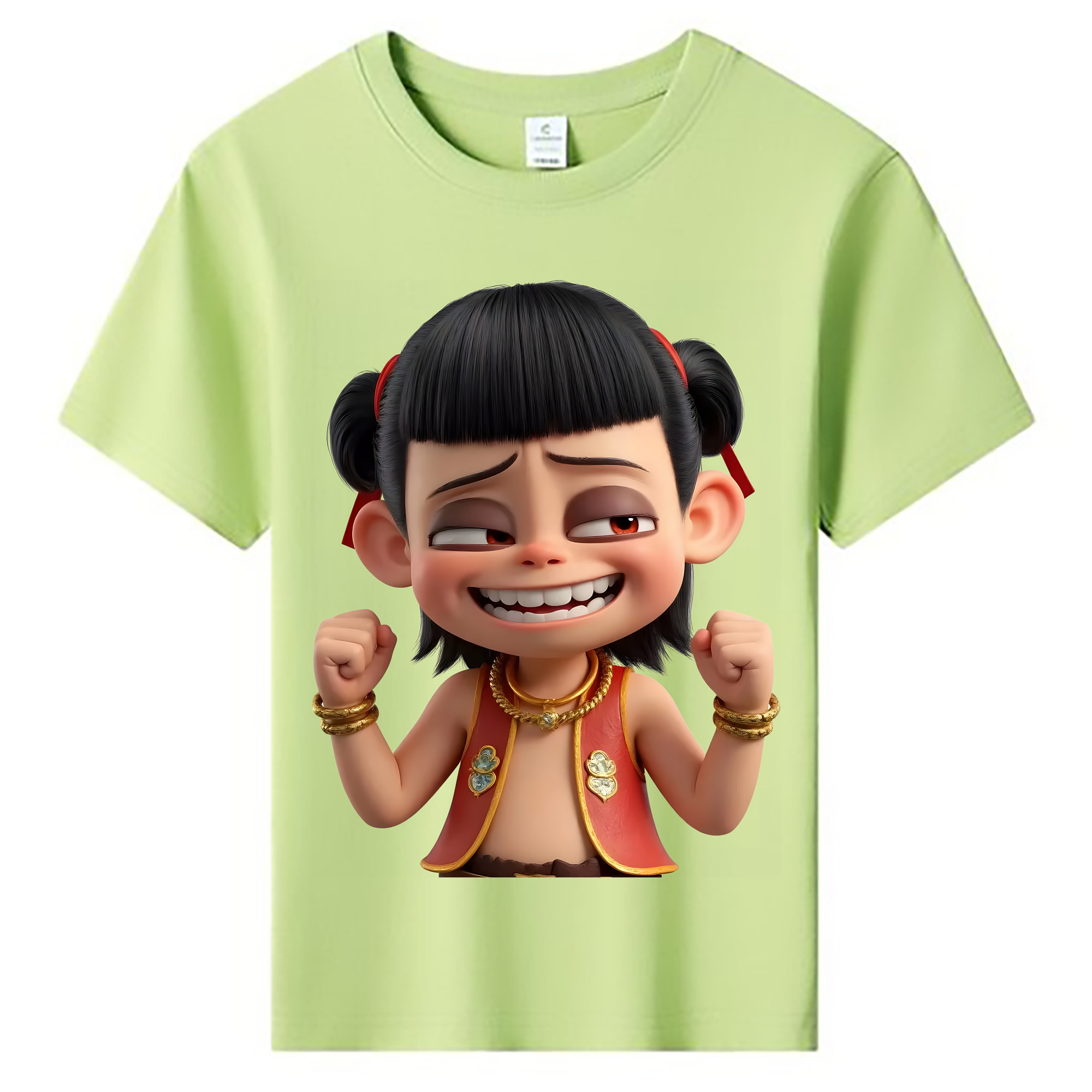 （画像用） Ne Zha 2 ナタ 魔童の大暴れ 綿100％キッズTシャツ（フロントプリント）